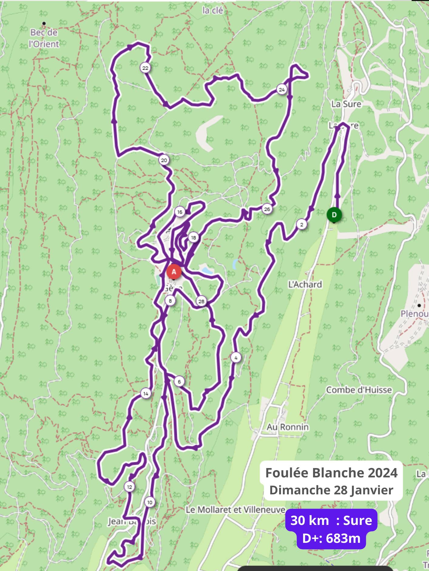 Foulée Blanche 2024 plan course 42 km